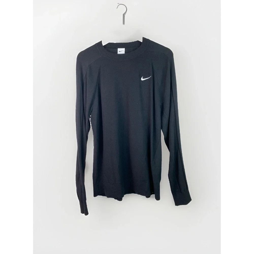 Nike Men's L Black Stretchy Rayon Blend Long Sleeve Crew Neck Pullover Sweater
